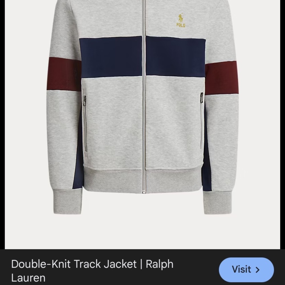 Ralph Lauren Grey Track Jacket with Navy Panel & Burgundy Stripes X-Large - Picture 2 of 3